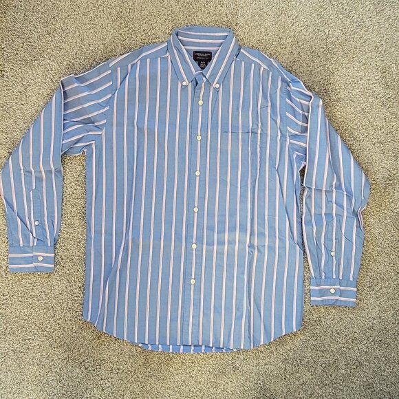 American Eagle Outfitters Blue Striped Oxford Button Down Medium Cotton - Picture 1 of 10